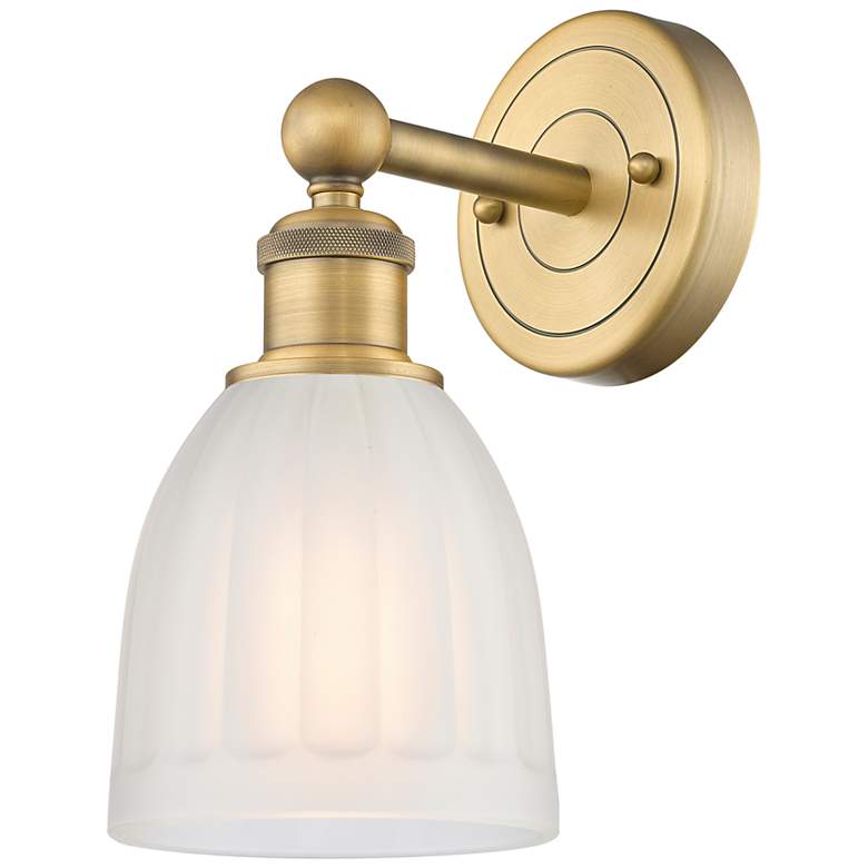 Image 1 Brookfield 11.5"High Brushed Brass Sconce With White Shade