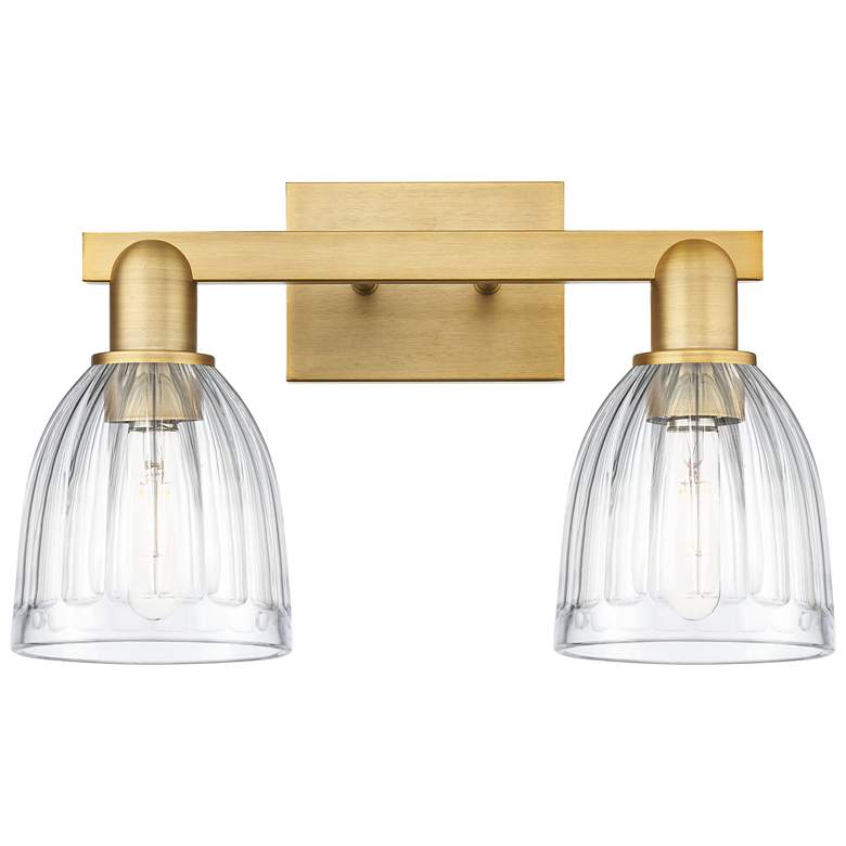 Image 1 Brookfield 11" High 2-Light Brushed Brass Bath Vanity Light w/ Clear Shade