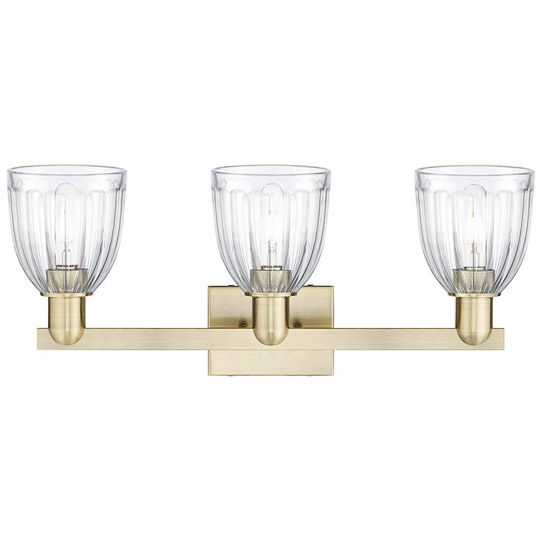 Image 2 Brookfield 11" High 3-Light Antique Brass Bath Vanity Light w/ Clear Shade more views