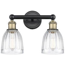 Brookfield 14.75&quot;W 2 Light Black Antique Brass Bath Light With Clear S