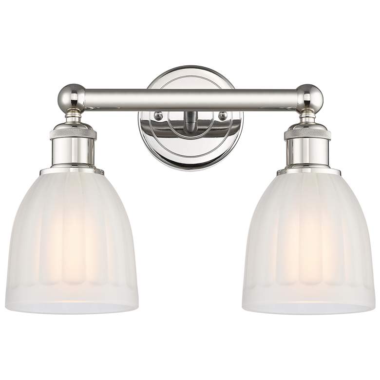 Image 1 Brookfield 14.75 inchW 2 Light Polished Nickel Bath Light With White Shade