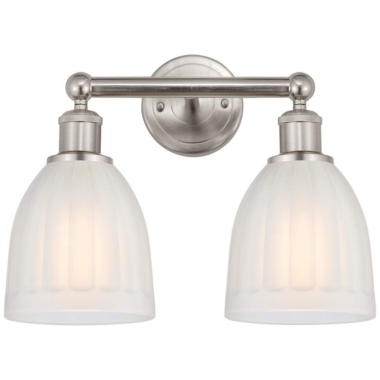 Image 1 Brookfield 15" 2-Light Brushed Satin Nickel Bath Light w/ White Shade
