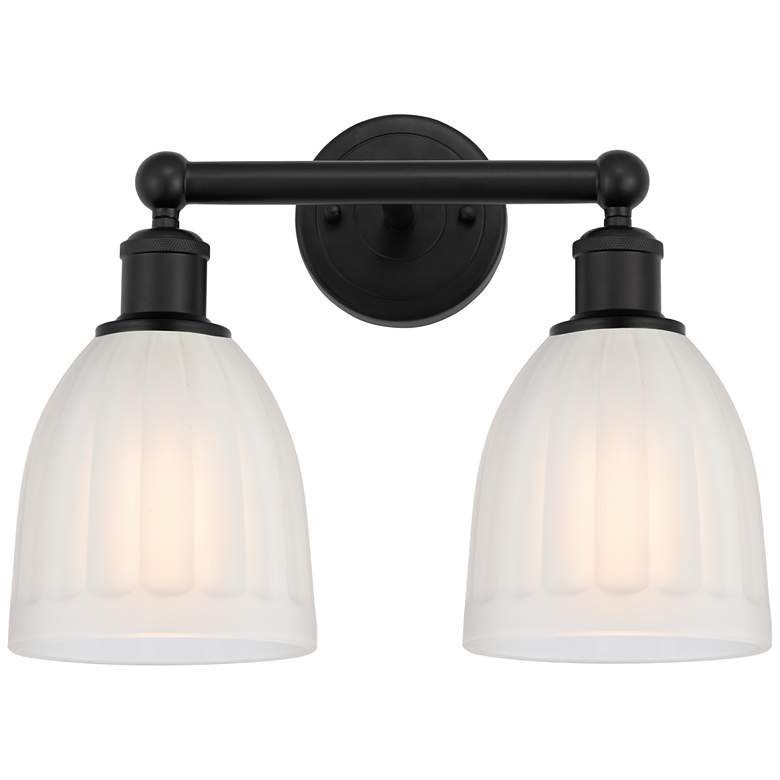 Image 1 Brookfield 15" 2-Light Matte Black Bath Light w/ White Shade
