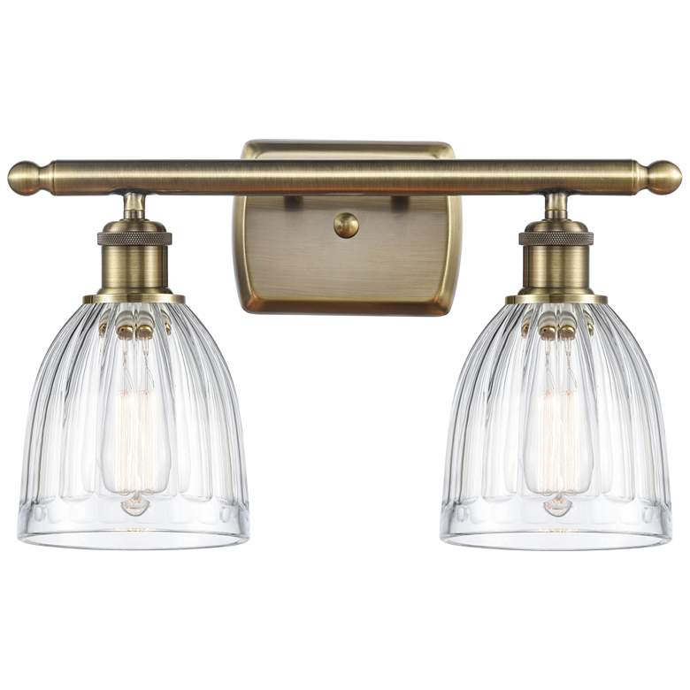 Image 1 Brookfield 16" Wide 2 Light Antique Brass Bath Vanity Light w/ Clear S