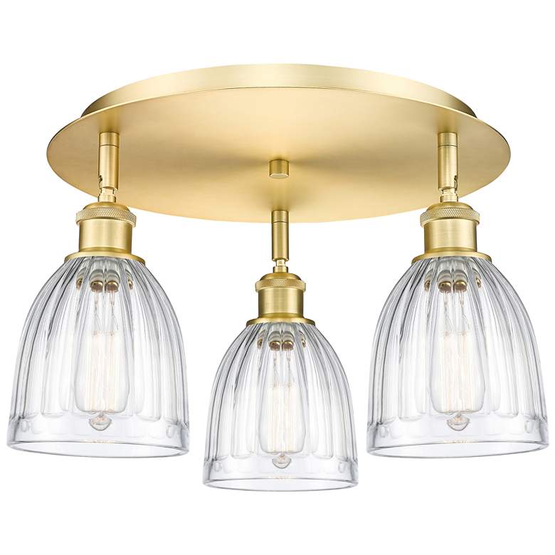 Image 1 Brookfield 17.5" Wide 3 Light Satin Gold Flush Mount With Clear Glass