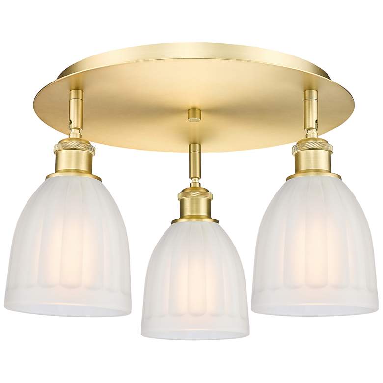 Image 1 Brookfield 17.5" Wide 3 Light Satin Gold Flush Mount With White Glass