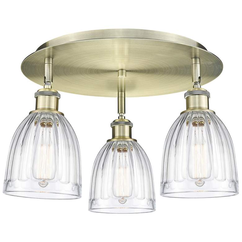 Image 1 Brookfield 17.5"W 3 Light Antique Brass Flush Mount With Clear Glass S