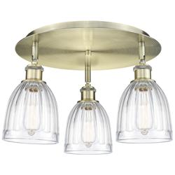 Brookfield 17.5"W 3 Light Antique Brass Flush Mount With Clear Glass S