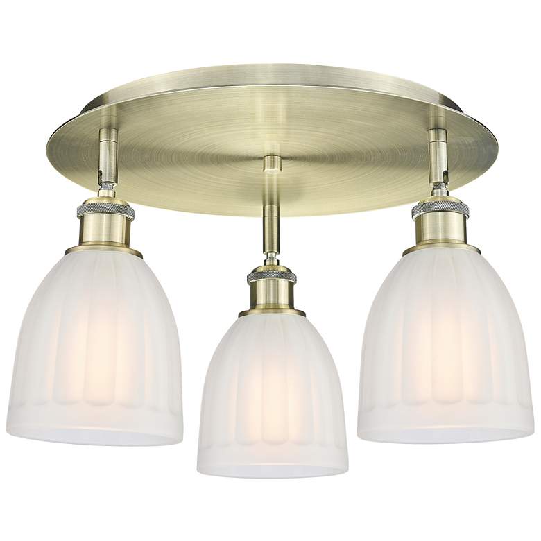 Image 1 Brookfield 17.5"W 3 Light Antique Brass Flush Mount With White Glass S