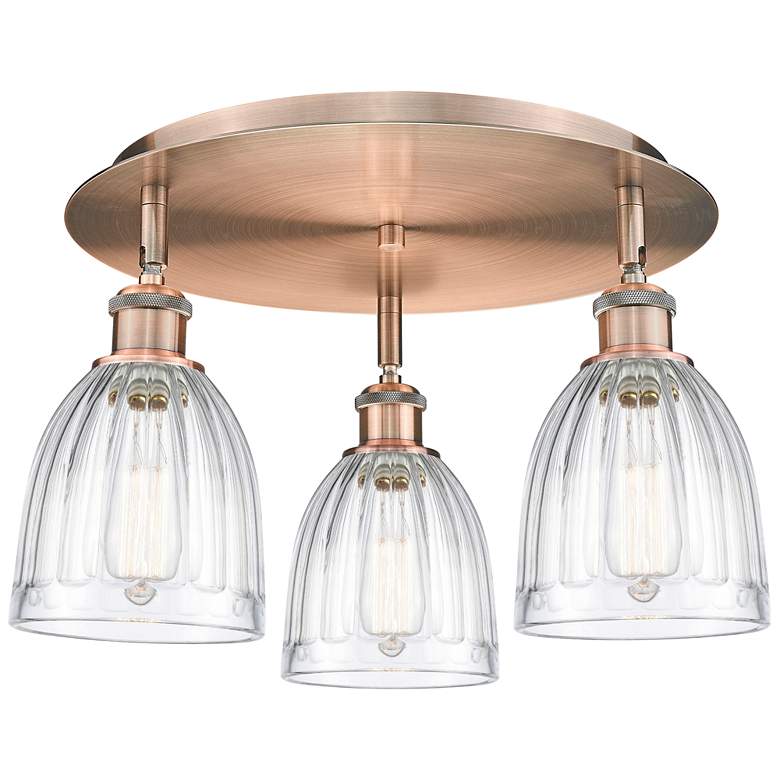 Image 1 Brookfield 17.5"W 3 Light Antique Copper Flush Mount With Clear Glass