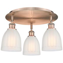 Brookfield 17.5&quot;W 3 Light Antique Copper Flush Mount With White Glass