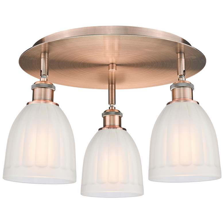 Image 1 Brookfield 17.5"W 3 Light Antique Copper Flush Mount With White Glass 