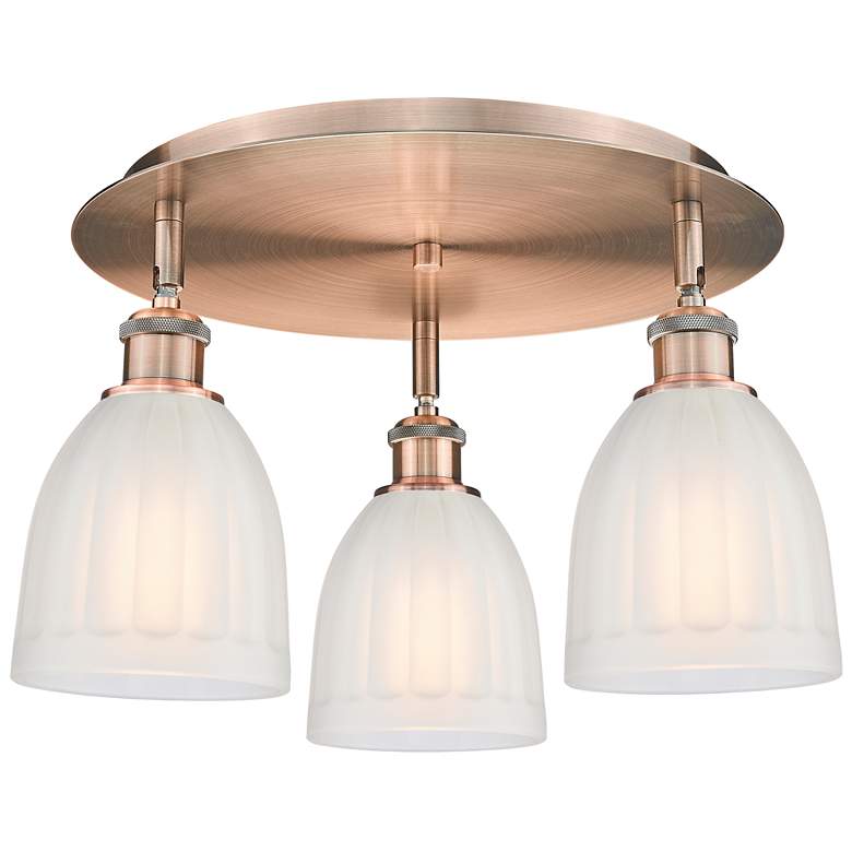 Image 1 Brookfield 17.5"W 3 Light Antique Copper Flush Mount With White Glass