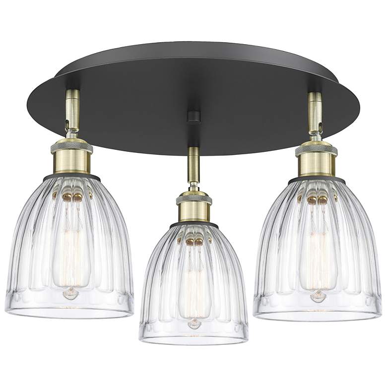 Image 1 Brookfield 17.5"W 3 Light Black Antique Brass Flush Mount w/ Clear Sha