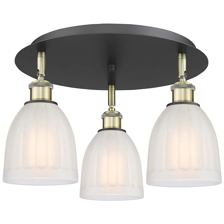 Image 1 Brookfield 17.5"W 3 Light Black Antique Brass Flush Mount w/ White Sha