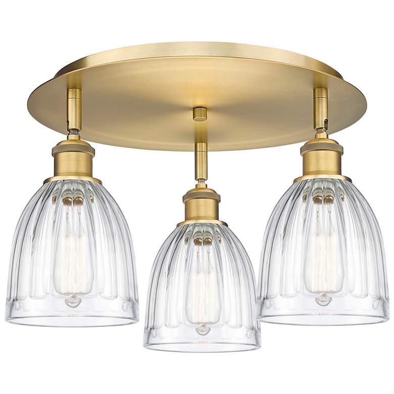 Image 1 Brookfield 17.5"W 3 Light Brushed Brass Flush Mount With Clear Glass S