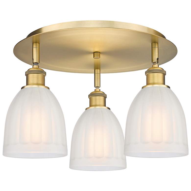 Image 1 Brookfield 17.5"W 3 Light Brushed Brass Flush Mount With White Glass S