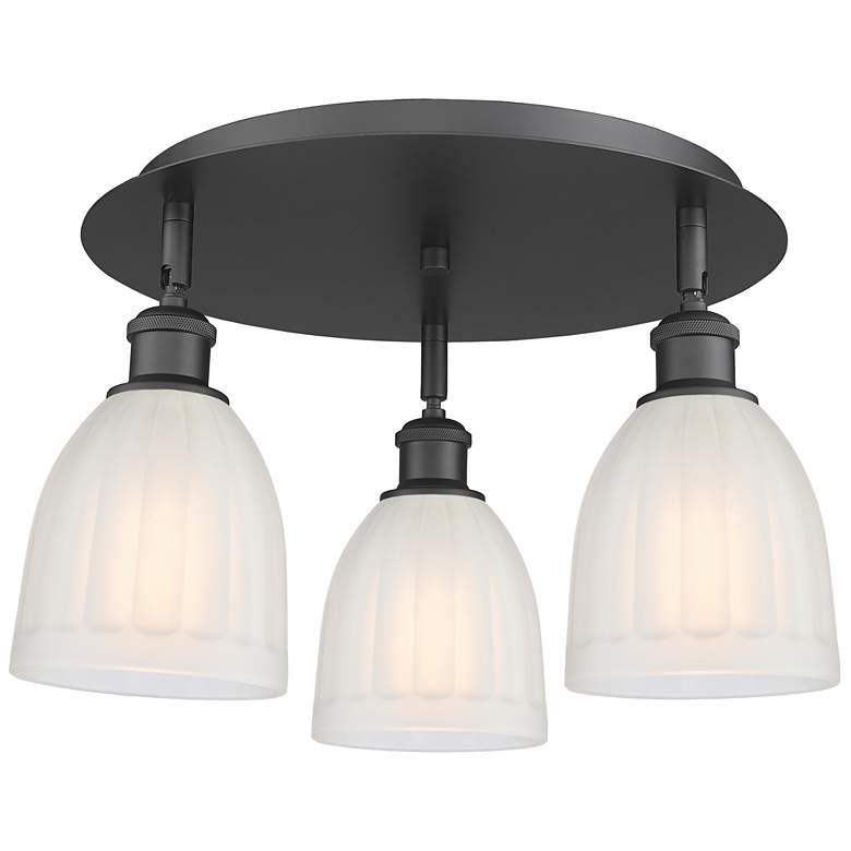 Image 1 Brookfield 17.5"W 3 Light Matte Black Flush Mount With White Glass Sha