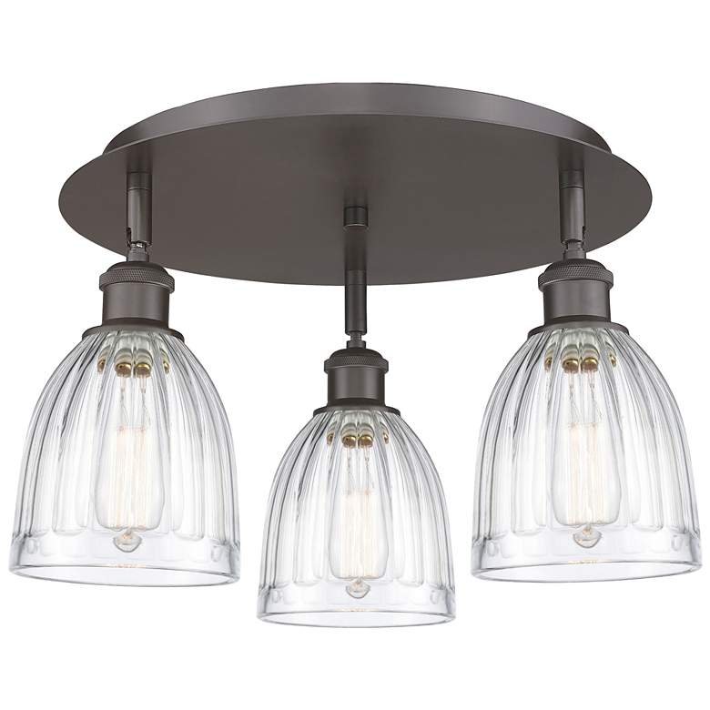 Image 1 Brookfield 17.5"W 3 Light Oil Rubbed Bronze Flush Mount w/ Clear Shade