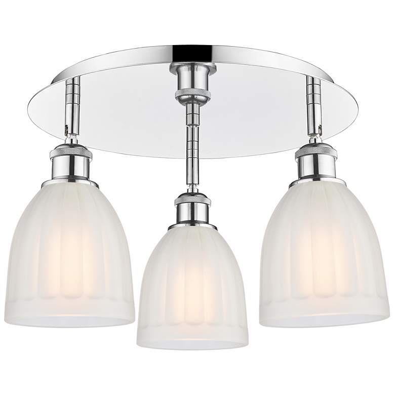 Image 1 Brookfield 17.5"W 3 Light Polished Chrome Flush Mount w/ White Glass S