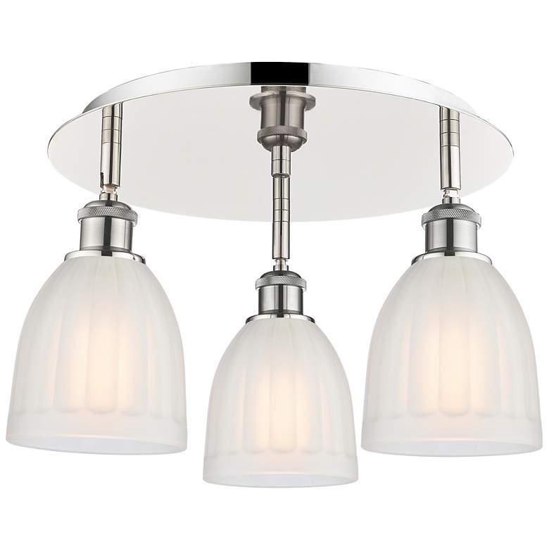 Image 1 Brookfield 17.5"W 3 Light Polished Nickel Flush Mount w/ White Glass S