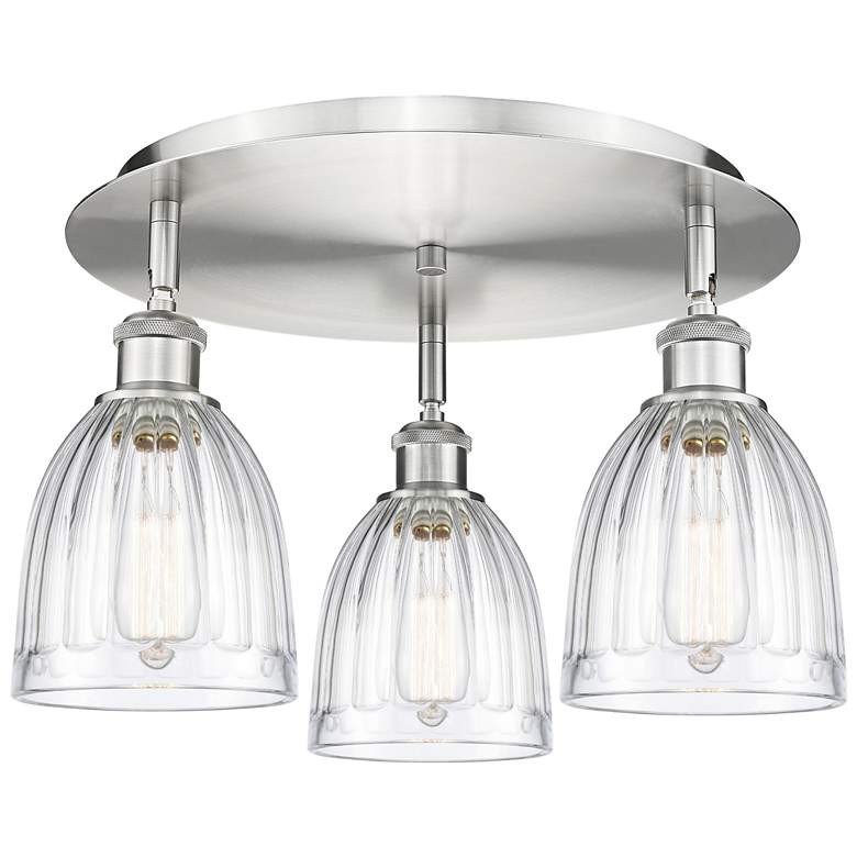 Image 1 Brookfield 17.5"W 3 Light Satin Nickel Flush Mount With Clear Glass Sh