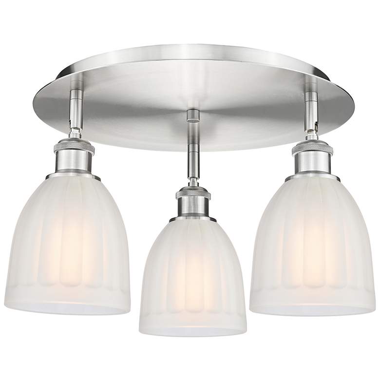 Image 1 Brookfield 17.5"W 3 Light Satin Nickel Flush Mount With White Glass Sh