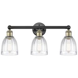 Brookfield 23.75&quot;W 3 Light Black Antique Brass Bath Light With Clear S