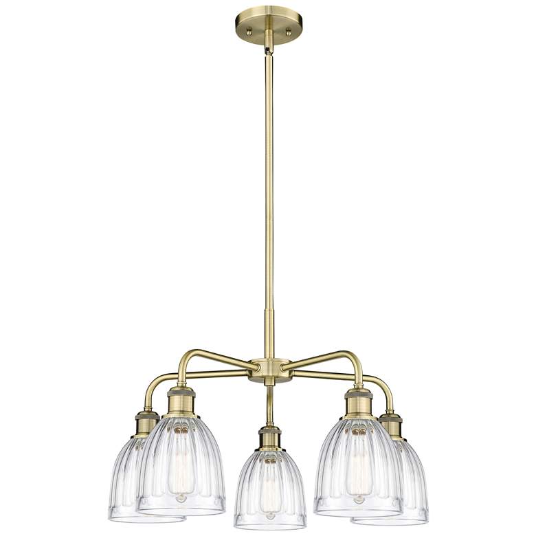 Image 1 Brookfield 23.75"W 5 Light Antique Brass Stem Chandelier w/ Clear Shad