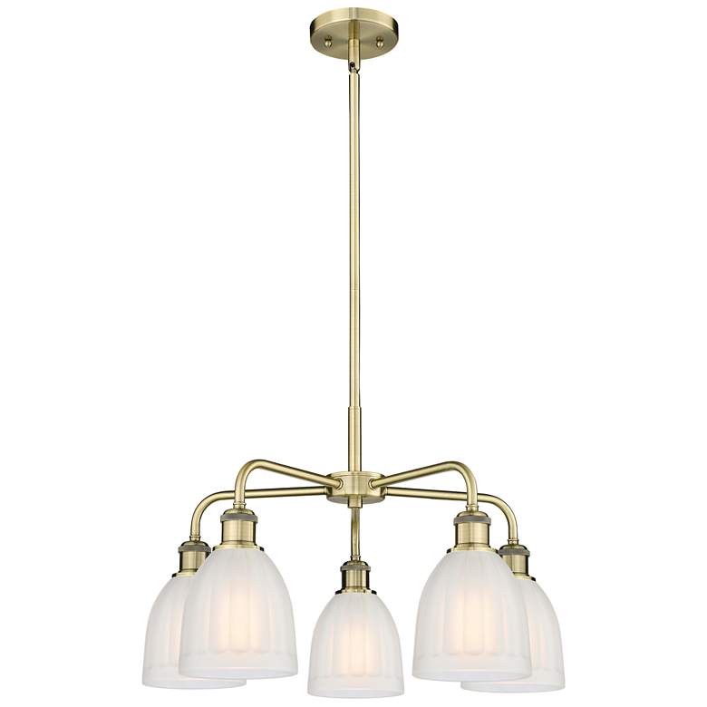 Image 1 Brookfield 23.75"W 5 Light Antique Brass Stem Chandelier w/ White Shad