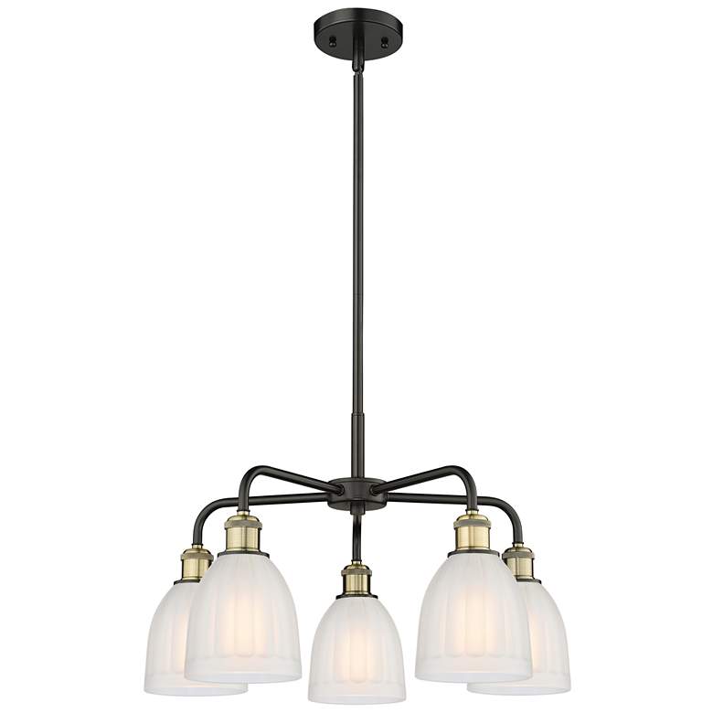 Image 1 Brookfield 23.75"W 5 Light Black Brass Stem Hung Chandelier w/ White S