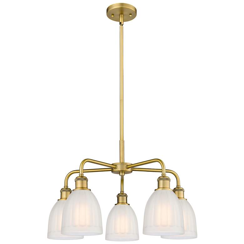 Image 1 Brookfield 23.75"W 5 Light Brushed Brass Stem Chandelier w/ White Shad