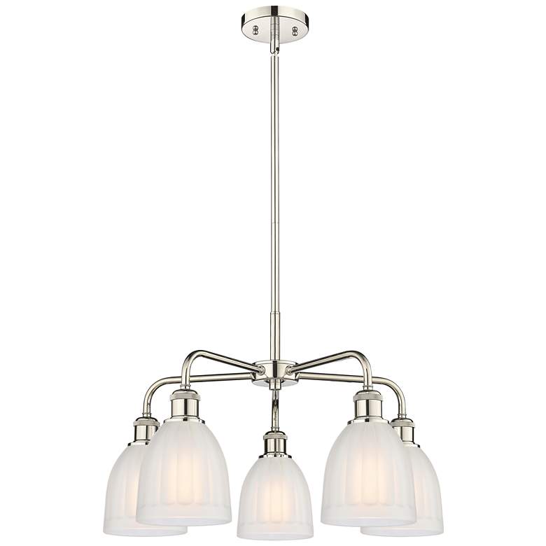 Image 1 Brookfield 23.75"W 5 Light Polished Nickel Stem Chandelier w/ White Sh