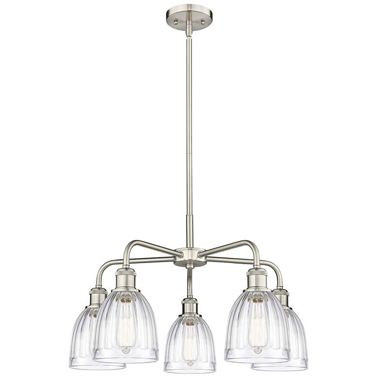 Image 1 Brookfield 23.75"W 5 Light Satin Nickel Stem Hung Chandelier w/ Clear