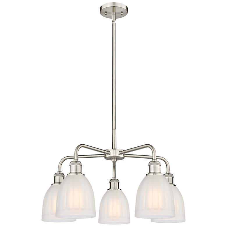 Image 1 Brookfield 23.75"W 5 Light Satin Nickel Stem Hung Chandelier w/ White
