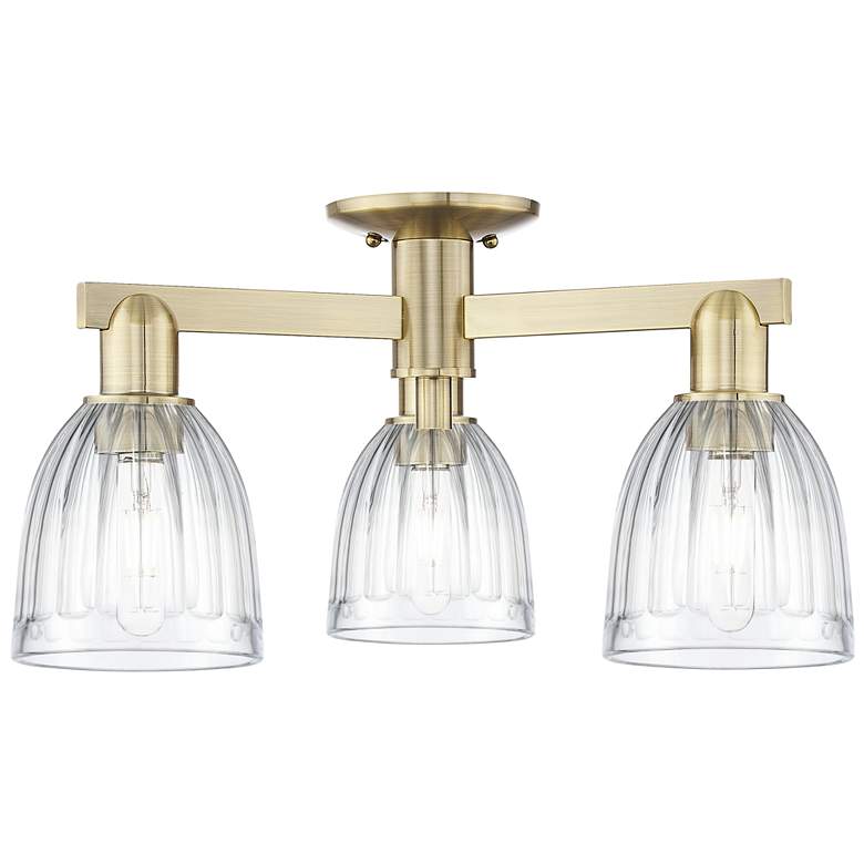 Image 1 Brookfield 23" Wide 3-Light Antique Brass Semi-Flush Mount w/ Clear Shade