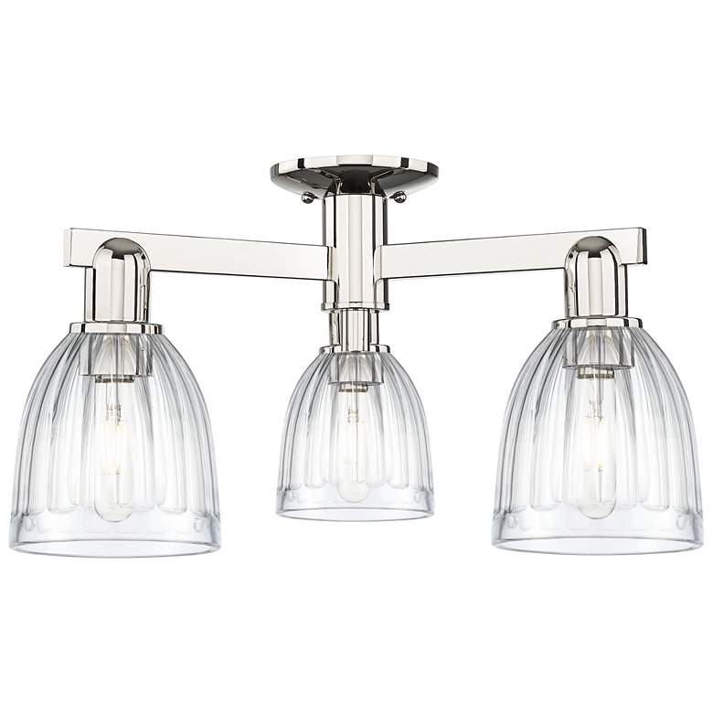 Image 1 Brookfield 23" Wide 3-Light Polished Nickel Semi-Flush Mount w/ Clear Shade