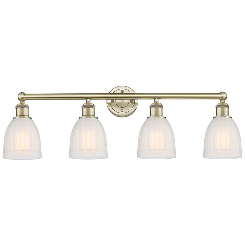 Image 1 Brookfield 32.75"W 4 Light Antique Brass Bath Vanity Light With White