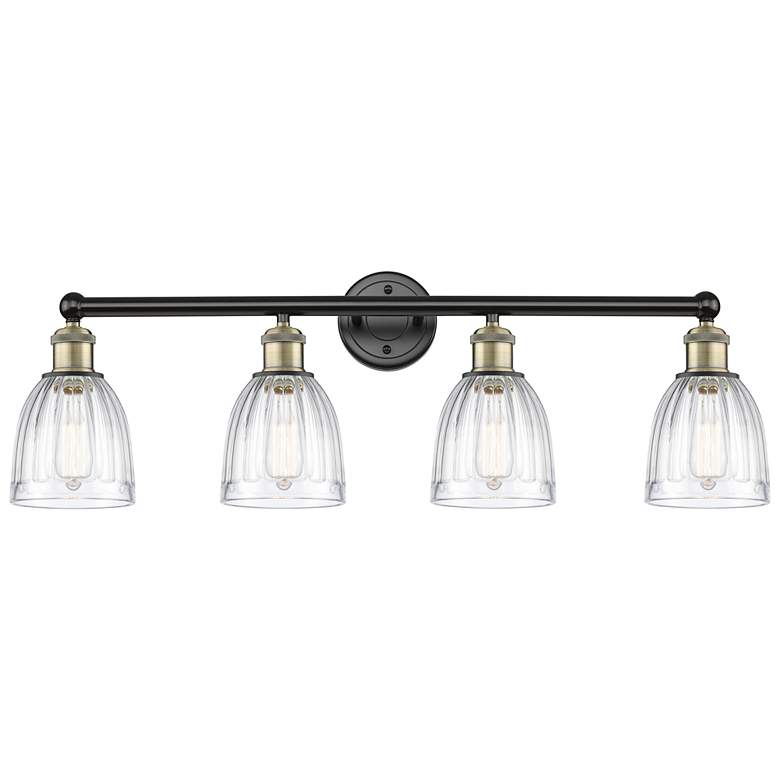Image 1 Brookfield 32.75 inchW 4 Light Black Antique Brass Bath Light With Clear S