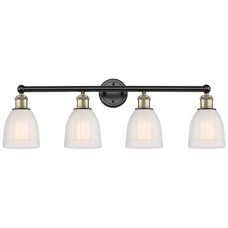 Image 1 Brookfield 32.75"W 4 Light Black Antique Brass Bath Light With White S