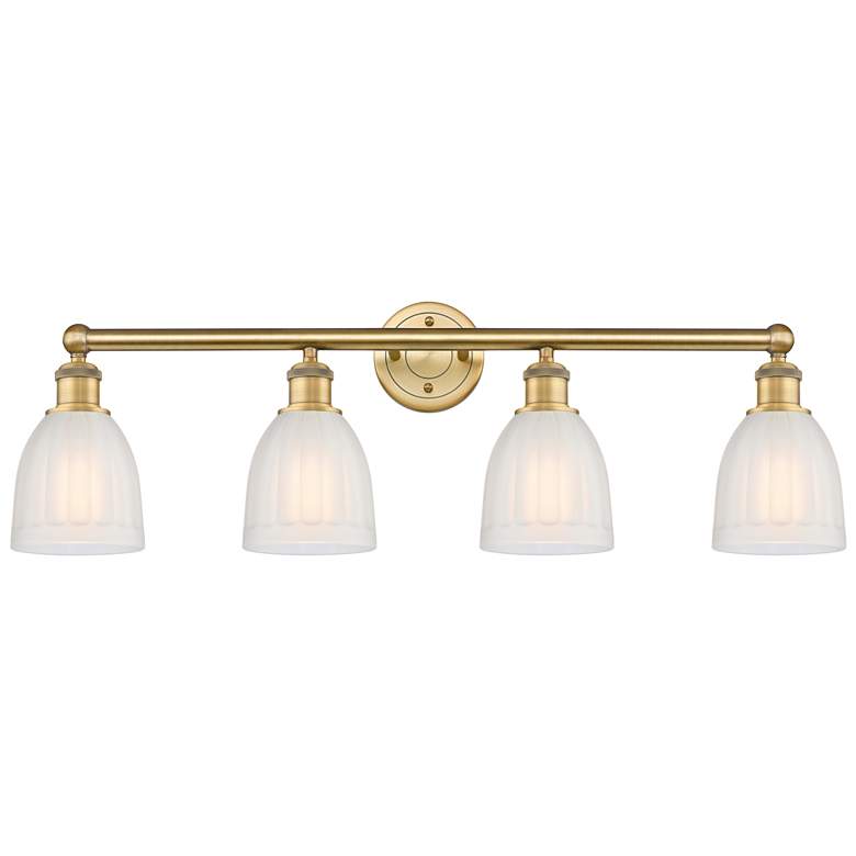 Image 1 Brookfield 32.75"W 4 Light Brushed Brass Bath Vanity Light With White