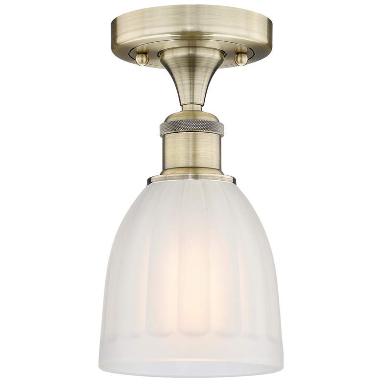 Image 1 Brookfield 5.75" Wide Antique Brass Semi.Flush Mount With White Glass