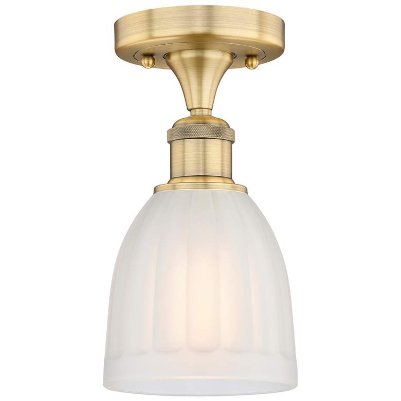 Image 1 Brookfield 5.75" Wide Brushed Brass Semi.Flush Mount With White Glass