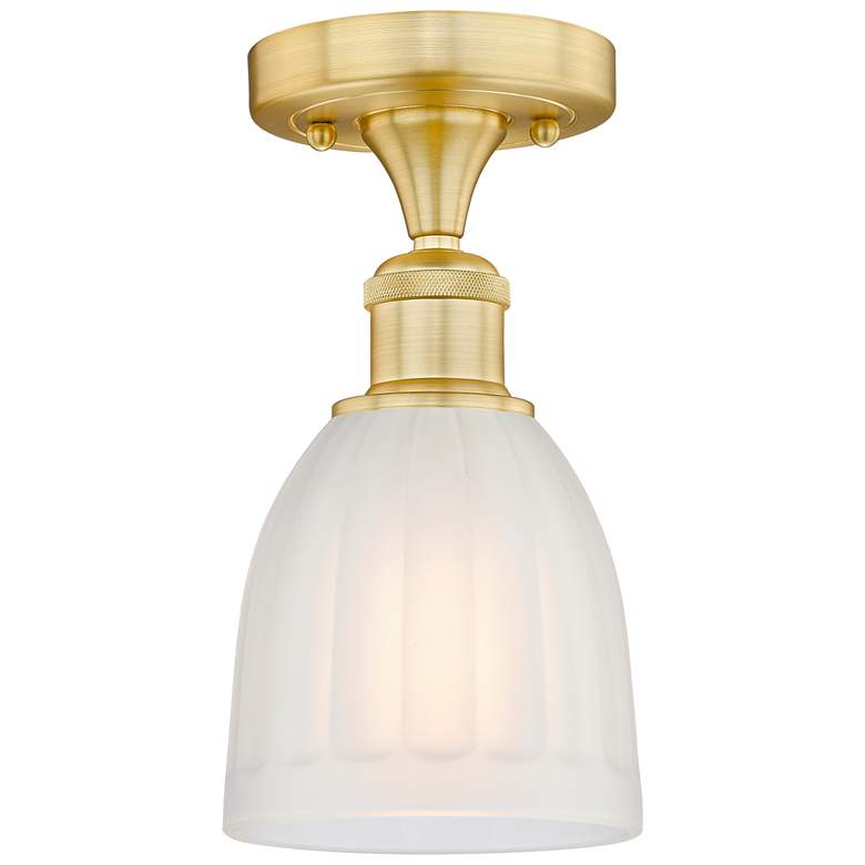Image 1 Brookfield 5.75" Wide Satin Gold Semi.Flush Mount With White Glass Sha