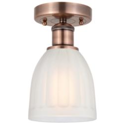 Brookfield 5.75"W Antique Copper Semi.Flush Mount With White Glass Sha