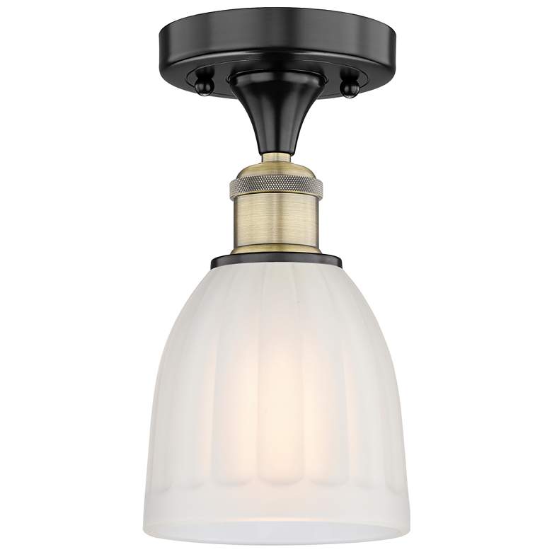 Image 1 Brookfield 5.75"W Black Antique Brass Semi.Flush Mount w/ White Glass