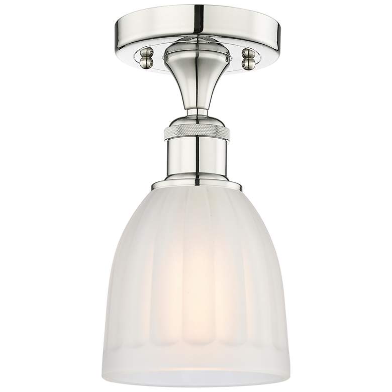 Image 1 Brookfield 5.75"W Polished Nickel Semi.Flush Mount With White Glass Sh