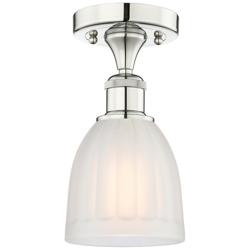 Brookfield 5.75"W Polished Nickel Semi.Flush Mount With White Glass Sh