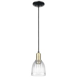 Brookfield 5.75"W Black Antique Brass Cord Hung Mini Pendant w/ Clear Shade