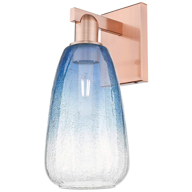 Image 1 Brookhaven Almond 11"H Antique Copper Wall Sconce With Sapphire Shade